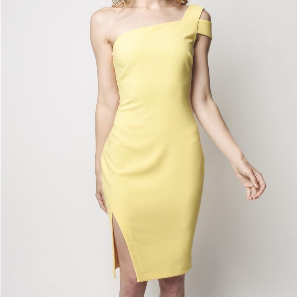 Likely Packard one shoulder pale yellow dress